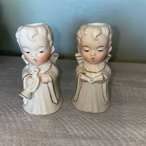 Set vintage ceramic candle holders H.I. Co. Japan 50s 60s angels Christmas decor